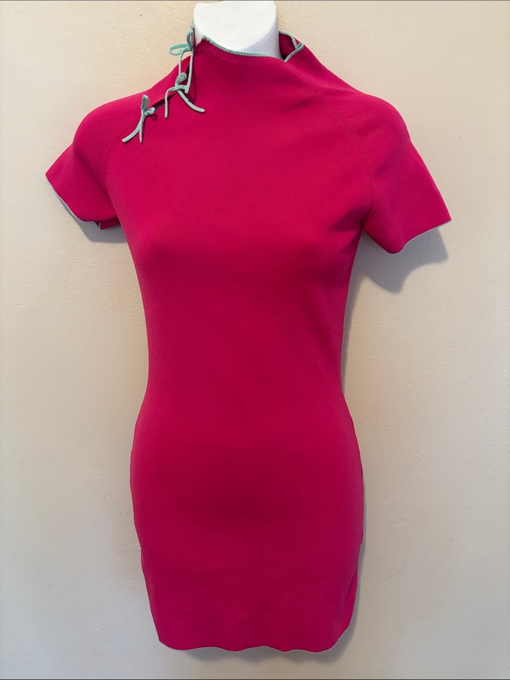 Zara Fuchsia Mini Dress with Contrast Tie Neck